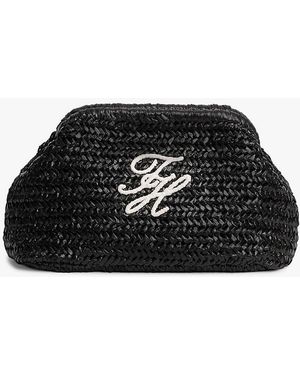 Tommy Hilfiger Raffia Textured Logo Clutch - Black
