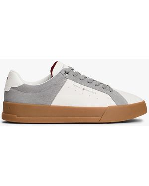 Tommy Hilfiger Mixed Texture Leather Court Trainers - White