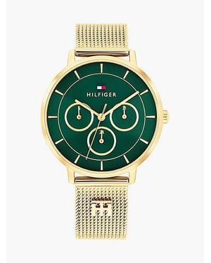 Tommy Hilfiger Reloj Chapado En Oro Con Monograma Th - Verde