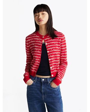 Tommy Hilfiger All-over Logo Cropped Slim Cardigan - Red