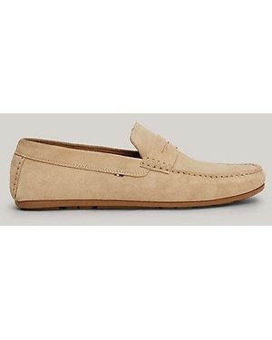 Tommy Hilfiger Suède Mocassin Met Profielzool En Vlag - Naturel