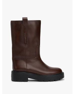 Tommy Hilfiger Leren Halfhoge Laars Met Profielzool - Bruin