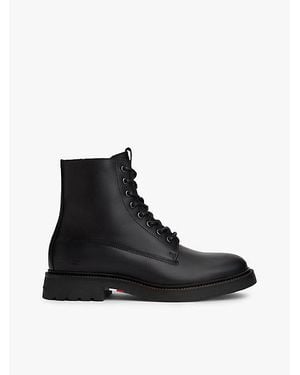 Tommy Hilfiger Lichtgewicht Leren Veterboots - Zwart