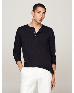 Tommy Hilfiger Getextureerd Longsleeve Henley-shirt - Blauw