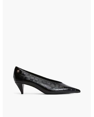 Tommy Hilfiger Croco Embossed Leather Pointed Toe Heels - Black