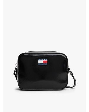 Tommy Hilfiger Glänzende Crossbody-Kameratasche Mit Logo - Schwarz