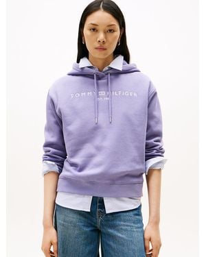 Tommy Hilfiger Logo Embroidery Drawstring Hoody - Purple
