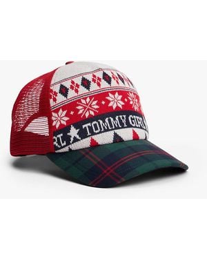 Tommy Hilfiger Tommy Girl Fair Isle Flannel Trucker Cap - Red