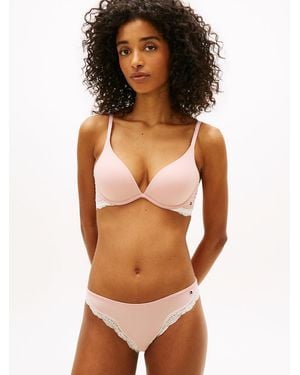 Tommy Hilfiger Lace Trim Microfibre Push-Up Plunge Bra - Pink