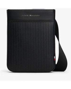 Tommy Hilfiger Metal Logo Woven Crossbody Bag - Black