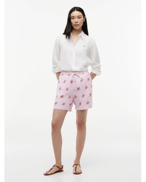Tommy Hilfiger Linen Blend Print Relaxed Shorts - Pink