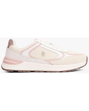 Tommy Hilfiger Suede Mixed Texture Trainers - Natural