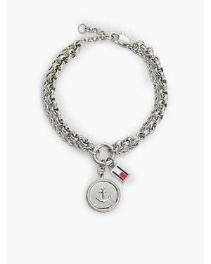 Tommy Hilfiger Pulsera Con Adorno Náutico Y Cadena Doble - Blanco