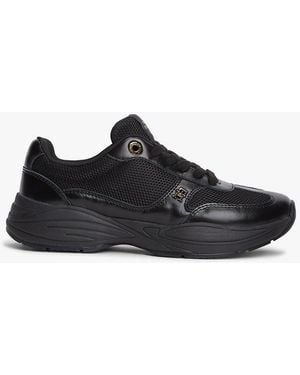 Tommy Hilfiger Th Monogram Mixed Texture Leather Trainers - Black