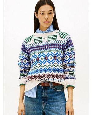 Tommy Hilfiger Jersey Amplio Con Greca Alpina Y Cachemira - Azul