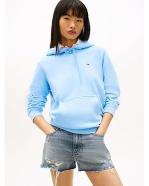 Tommy Hilfiger Flag Embroidery Fleece Drawstring Hoody - Blue