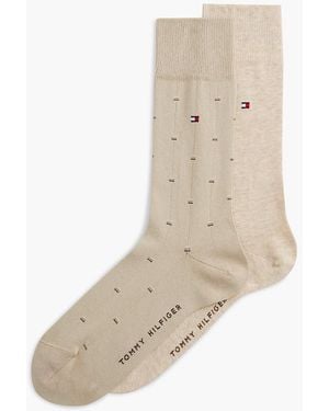 Tommy Hilfiger 2-Pack Micro Pattern Flag Embroidery Socks - Natural