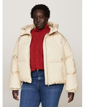 Tommy Hilfiger Curve Signature Print Puffer Jacket - Natural