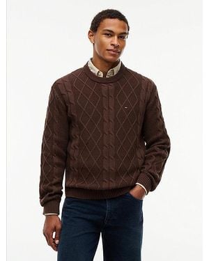 Tommy Hilfiger Tommy Jeans Pull Tommy Flag En Maille Torsadée - Marron