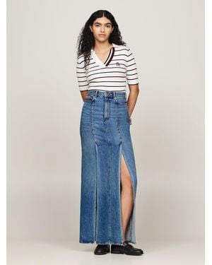 Tommy Hilfiger Crest Pleated Denim Midi Skirt - Blue