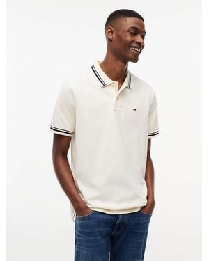 Tommy Hilfiger Tommy Flag Regular Fit Tipped Polo Shirt - White