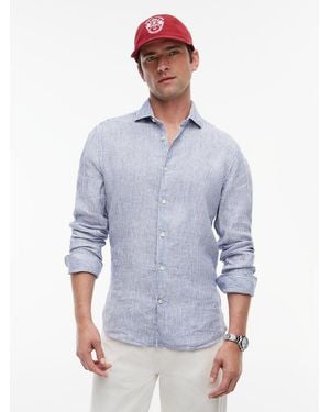 Tommy Hilfiger New York Label Slim Fit Pinstripe Pure Linen Shirt - White