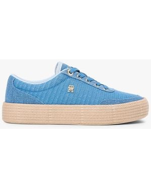 Tommy Hilfiger Th Monogram Canvas Rope Platform Trainers - Blue