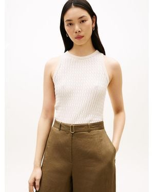 Tommy Hilfiger Cable Knit Slim Jumper Vest - White
