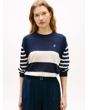 Tommy Hilfiger Relaxed Crew Neck Jumper With Silk - Blue