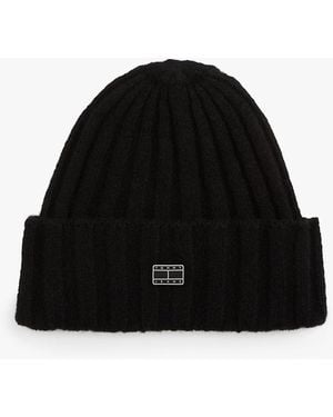 Tommy Hilfiger Heritage Plaque Wool Blend Beanie - Black