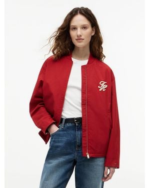 Tommy Hilfiger Logo Appliqué Twill Bomber Jacket - Red