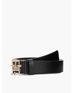 Tommy Hilfiger Cinturón De Piel Con Hebilla Del Monograma Th - Negro