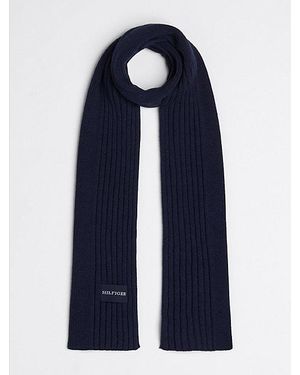 Tommy Hilfiger Bufanda En Mezcla De Lana Con Monotipo - Azul