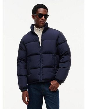 Tommy Hilfiger Reversible Jacquard Pufferjack Met Dons - Blauw