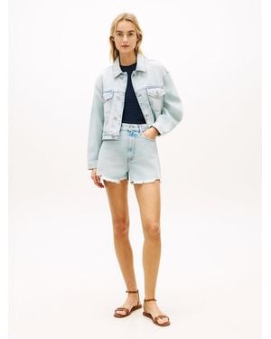 Tommy Hilfiger Distressed High Rise Wide Leg Denim Shorts - White