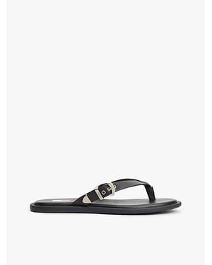 Tommy Hilfiger Leren Teenslipper Met Gesp - Wit