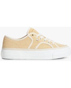 Tommy Hilfiger Contrast Piping Canvas Platform Trainers - White