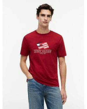Tommy Hilfiger Wavy Flag Appliqué Jersey T-Shirt - Red