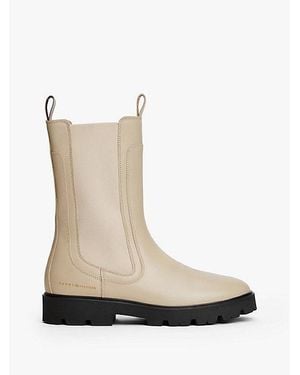 Tommy Hilfiger Halfhoge Chelsea Boot Van Leer Met Profiel - Wit