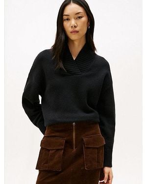 Tommy Hilfiger Jersey Amplio Jaspeado De Pura Lana - Negro