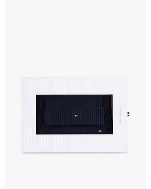 Tommy Hilfiger Conjunto De Gorro Y Bufanda Con Logo - Azul