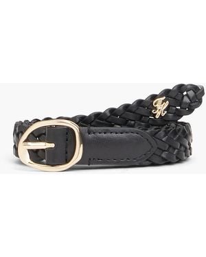 Tommy Hilfiger Sculpted Buckle Braided Leather Belt - White