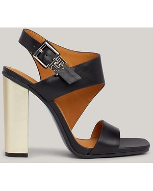 Tommy Hilfiger Th Monogram Leather Block Heel Sandals - Black