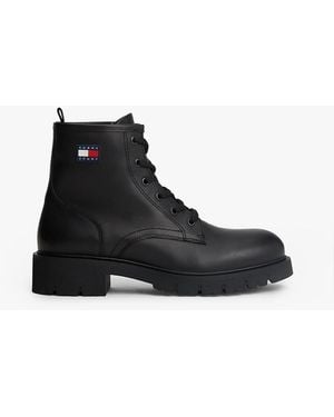 Tommy Hilfiger Leather Cleat Lace-up Ankle Boots - Black