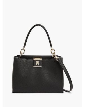 Tommy Hilfiger Bolso Satchel Granulado Con Monograma Th - Negro
