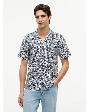 Tommy Hilfiger Regular Linen Blend Print Short Sleeve Shirt - Red