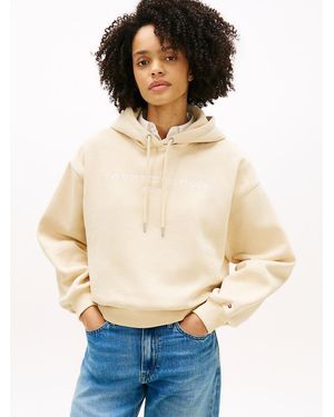 Tommy Hilfiger Logo Fleece Relaxed Drawstring Hoody - Natural