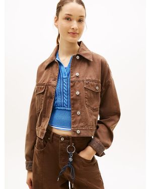 Tommy Hilfiger Washed Canvas Oversized Trucker Jacket - Blue