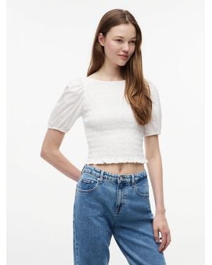 Tommy Hilfiger Smock Poplin Slim Short Sleeve Blouse - White