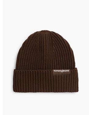 Tommy Hilfiger Tommy Jeans Linear Logo Rib Knit Beanie - Brown
